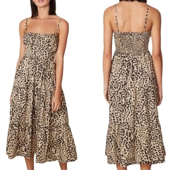 FAITHFULL THE BRAND Tan Leopard Animal Print Midi Dress Women's Size Small - Picture 10 of 10